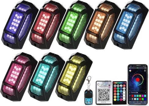 RGB Rock Lights for Trucks, 8 Pods 5-Sided LED Underglow Lights with App/RF Remote Control, 160° Wide Angle Music Sync Neon Exterior Light Kit, IP67 Waterproof, No-Drill for Jeep SUV ATV UTV Boat in Kuwait