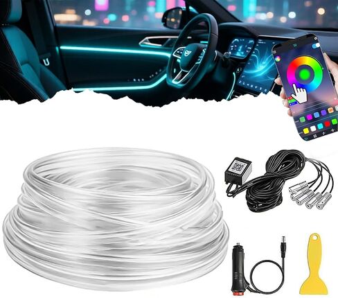DIBMS APP التحكم 5 في 1 RGB 16 مليون لون خيارات أضواء شريط LED الداخلية للسيارة، مجموعة إضاءة محيطة من الألياف الضوئية 236 بوصة مع وضع الموسيقى، تناسب عالمي للسيارات والشاحنات ولوحة قيادة سيارات الدفع الرباعي in Kuwait