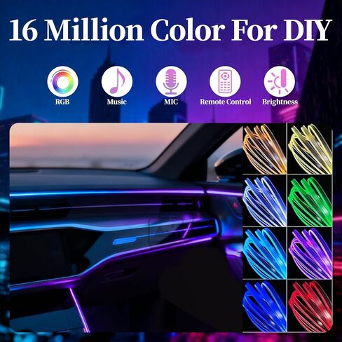 DIBMS APP التحكم 5 في 1 RGB 16 مليون لون خيارات أضواء شريط LED الداخلية للسيارة، مجموعة إضاءة محيطة من الألياف الضوئية 236 بوصة مع وضع الموسيقى، تناسب عالمي للسيارات والشاحنات ولوحة قيادة سيارات الدفع الرباعي in Kuwait