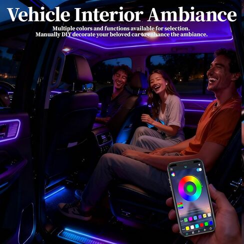 DIBMS APP التحكم 5 في 1 RGB 16 مليون لون خيارات أضواء شريط LED الداخلية للسيارة، مجموعة إضاءة محيطة من الألياف الضوئية 236 بوصة مع وضع الموسيقى، تناسب عالمي للسيارات والشاحنات ولوحة قيادة سيارات الدفع الرباعي in Kuwait