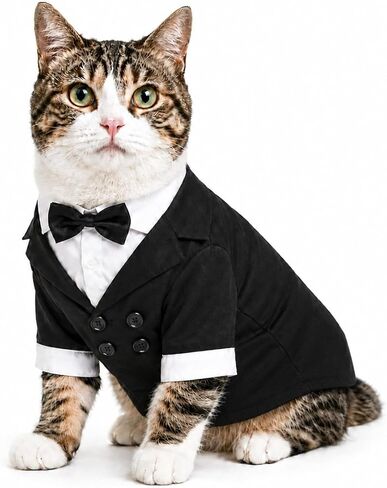 Lovelonglong Pet Costume Dog Suit Formal Tuxedo with Black Bow Tie for Large Medium Small Dogs Cat Wedding Clothes Reddish Brown L-XL in Saudi Arabia