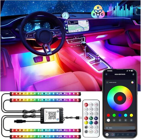 RGB-IC سيارة LED USB أضواء الشريط الداخلي مع جهاز التحكم عن بعد، حلم لون السيارة المحيطة الإضاءة التطبيق التحكم، متعدد الألوان Footwell تحت اندفاعة مطاردة داخل مجموعات الضوء للسيارات ATV شاحنة، DC12V in Kuwait