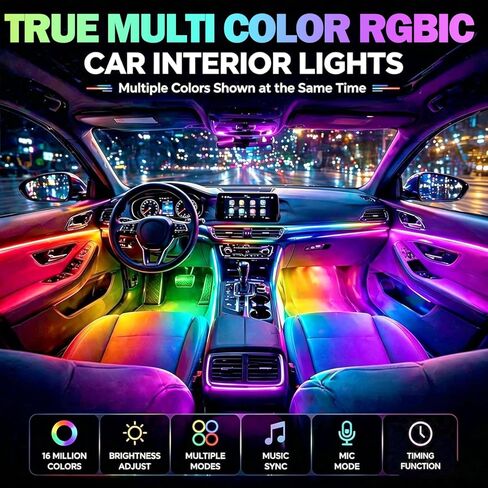 RGB-IC سيارة LED USB أضواء الشريط الداخلي مع جهاز التحكم عن بعد، حلم لون السيارة المحيطة الإضاءة التطبيق التحكم، متعدد الألوان Footwell تحت اندفاعة مطاردة داخل مجموعات الضوء للسيارات ATV شاحنة، DC12V in Kuwait