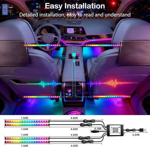 RGB-IC سيارة LED USB أضواء الشريط الداخلي مع جهاز التحكم عن بعد، حلم لون السيارة المحيطة الإضاءة التطبيق التحكم، متعدد الألوان Footwell تحت اندفاعة مطاردة داخل مجموعات الضوء للسيارات ATV شاحنة، DC12V in Kuwait