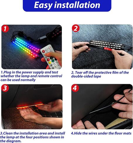 RGB-IC سيارة LED USB أضواء الشريط الداخلي مع جهاز التحكم عن بعد، حلم لون السيارة المحيطة الإضاءة التطبيق التحكم، متعدد الألوان Footwell تحت اندفاعة مطاردة داخل مجموعات الضوء للسيارات ATV شاحنة، DC12V in Kuwait