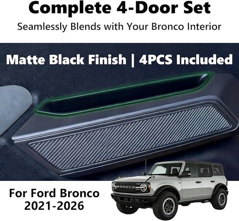 4 قطع منظم صندوق تخزين الباب لسيارة Ford Bronco 2021 2022 2023 2024 2025 2026، جيب بمقبض بلاستيكي ABS مع حصيرة مضادة للانزلاق - أسود (ليس للرياضة/بابين) in Kuwait