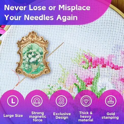 Kalaxy47 Needle Minder Magnet - Exclusive The White Rose Design, Gold Stamping, 2.4" Large Powerful Magnet for Cross Stitch, Embroidery, Sewing，Fridge Magnet，Safe for Crafters， (The White Rose) in Kuwait