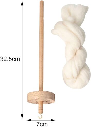 Wood Drop Spindle Top Whorl 12.80inch Yarn Spinner with Wool Strips DIY Spinning Tool for Beginners and Advanced in Kuwait