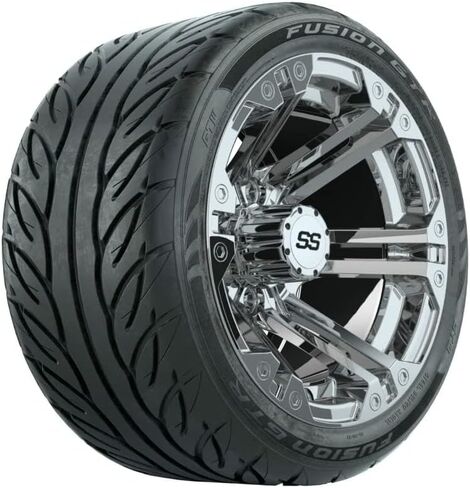 GTW 12 Inch Golf Cart Wheels and Tires Combo | GTW Specter Chrome Wheels on 215/40-R12 Fusion GTR Steel Belted Radial Street Tires | Set of 4 in Kuwait