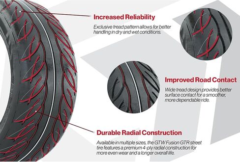 GTW 12 Inch Golf Cart Wheels and Tires Combo | GTW Specter Chrome Wheels on 215/40-R12 Fusion GTR Steel Belted Radial Street Tires | Set of 4 in Kuwait