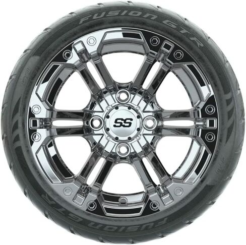 GTW 12 Inch Golf Cart Wheels and Tires Combo | GTW Specter Chrome Wheels on 215/40-R12 Fusion GTR Steel Belted Radial Street Tires | Set of 4 in Kuwait