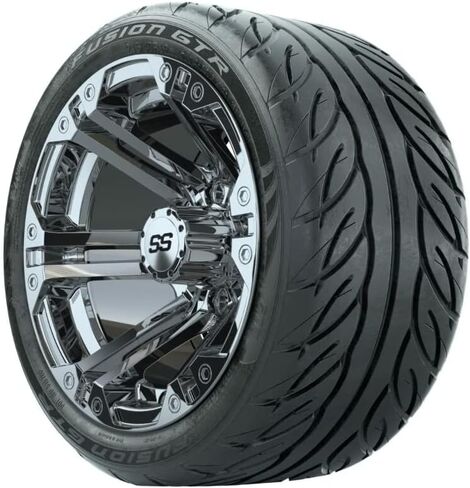 GTW 12 Inch Golf Cart Wheels and Tires Combo | GTW Specter Chrome Wheels on 215/40-R12 Fusion GTR Steel Belted Radial Street Tires | Set of 4 in Kuwait