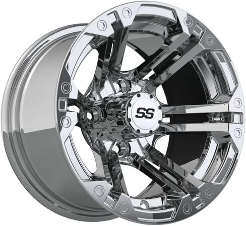 GTW 12 Inch Golf Cart Wheels and Tires Combo | GTW Specter Chrome Wheels on 215/40-R12 Fusion GTR Steel Belted Radial Street Tires | Set of 4 in Kuwait