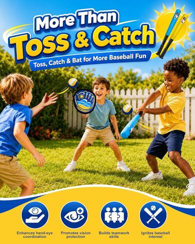 Toss and Catch Baseball Toys,Outdoor Sport Games for Kids and Family with Tball Bats and Toddler Baseball Glove and Sticky Soft Balls. Great for Yard Lawn Beach Pool and Indoor Fun in Kuwait