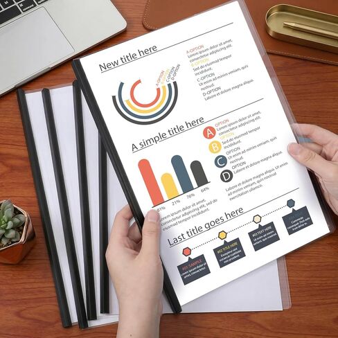 50 حزمة من أغلفة التقارير الشفافة مع أشرطة منزلقة، سعة 70 ورقة، مجلدات العروض التقديمية للورق بحجم A4 وLetter، مجلدات ملفات شريطية منزلقة سوداء لمستندات السيرة الذاتية، أسود in Kuwait