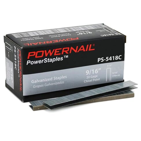 Powernail PS5418C 20 Gauge 3/16 Inch Crown 9/16 Inch Length Chisel Point Collated Galvanized Staples, for Fastening Carpet and Upholstery (Box of 5000) in Kuwait