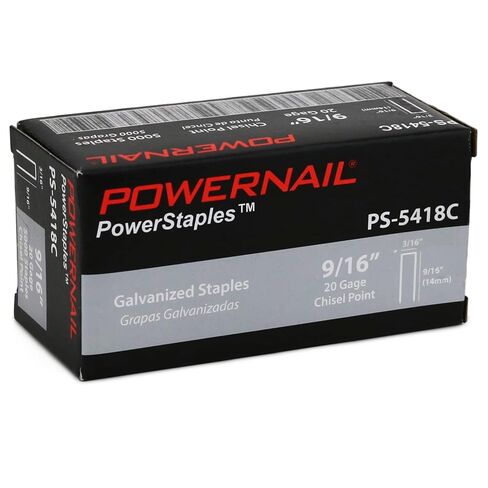 Powernail PS5418C 20 Gauge 3/16 Inch Crown 9/16 Inch Length Chisel Point Collated Galvanized Staples, for Fastening Carpet and Upholstery (Box of 5000) in Kuwait