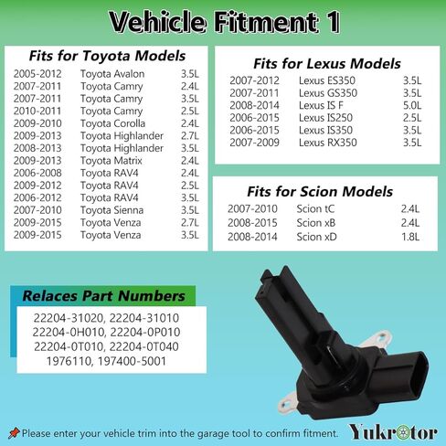 Mass Air Flow Sensor 22204-31020 MAF Sensor Compatible with 2005-2015 Toyota Avalon Camry Corolla Highlander RAV4 Lexus ES350 Replaces OE# 2220431010 222040H010 in Kuwait