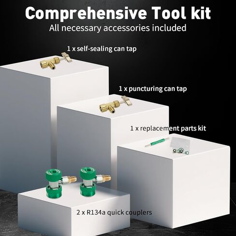 PB Motor Tech 3 Way AC Manifold Gauge Set for R134A R12 R22 R502 Refrigerants, with Quick Couplers, Two Can Taps, Hoses, Valve Core Tool, for Automotive & Household AC Maintenance (Green) in Kuwait