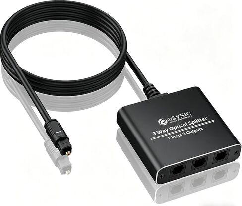 eSynic Portable 1 in 2 Out Optical Audio Splitter 1M/3ft 2 Way SPDIF Toslink Optical Splitter Aluminum Alloy Shell Optical Cable Audio Splitter Supports PCM2.0/DTS/Dolby-AC3 for Soundbar HDTV etc in Saudi Arabia