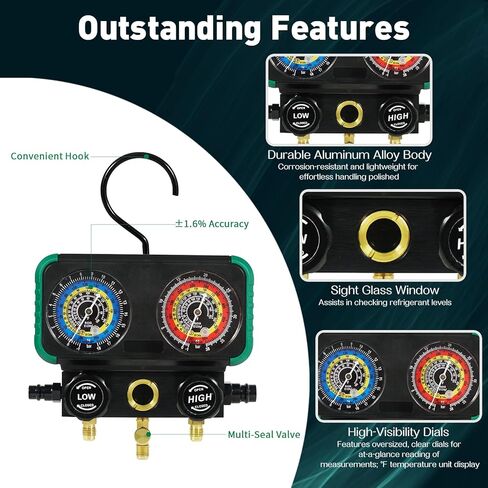 مجموعة قياس متعددة التيار المتردد 3 اتجاهات من PB Motor Tech لمبرد R1234yf R134a R404a، مع وصلات سريعة، ومحولات R1234yf، وثلاثة صنابير، وخراطيم، لصيانة السيارات والمنزلية AC (أسود) in Kuwait
