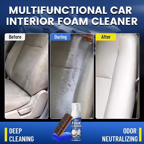 SHIELDOM Car Interior Cleaner Kit Multifunctional Car Seat Foam Cleaner Powerful Carpet Upholstery Stain Remover with Detailing Brush & Towel Safe for Cloth, Leather, Fabric, Vinyl & Plastic 5oz in Kuwait