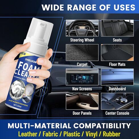 SHIELDOM Car Interior Cleaner Kit Multifunctional Car Seat Foam Cleaner Powerful Carpet Upholstery Stain Remover with Detailing Brush & Towel Safe for Cloth, Leather, Fabric, Vinyl & Plastic 5oz in Kuwait
