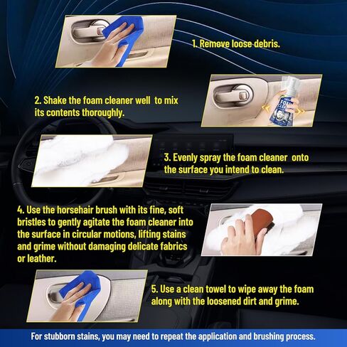 SHIELDOM Car Interior Cleaner Kit Multifunctional Car Seat Foam Cleaner Powerful Carpet Upholstery Stain Remover with Detailing Brush & Towel Safe for Cloth, Leather, Fabric, Vinyl & Plastic 5oz in Kuwait