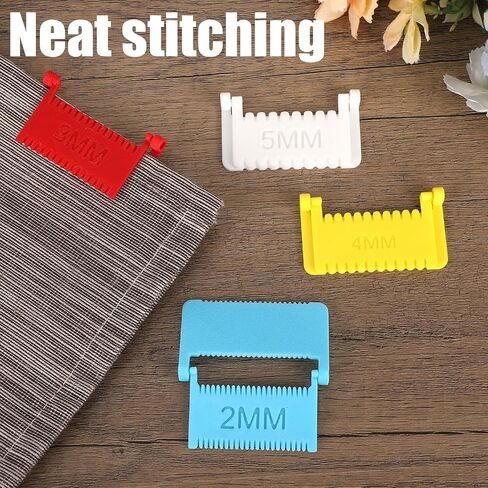 4Pcs Edge Stitch Lock & Sewing Gauge, 2mm/3mm/4mm/5mm Stitch Needle Guide for Hand Sewing, Clip-On Quilting Ruler Straight Even Needle Gauge Templates Tool for Embroidery Fabric Patchwork in Kuwait