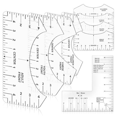 9 PCS Tshirt Ruler Guide Left Chest Logo Placement Tool for Center Vinyl, Transparent V-Neck/Round, Alignment, Heat Press, Children Youth Adult, Front and Back Measurement(TT-04) in Kuwait