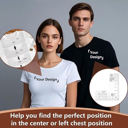 9 PCS Tshirt Ruler Guide Left Chest Logo Placement Tool for Center Vinyl, Transparent V-Neck/Round, Alignment, Heat Press, Children Youth Adult, Front and Back Measurement(TT-04) in Kuwait