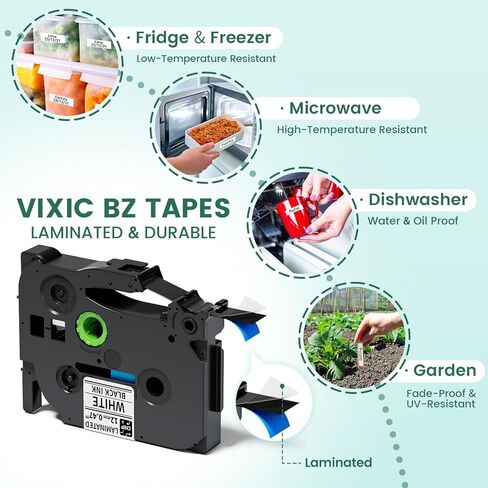 صانع الملصقات Vixic، آلة صنع الملصقات D210S مع 4 أشرطة مغلفة، صانع ملصقات 12 مم مع ملصقات مقاومة للماء ولوحة مفاتيح QWERTY، طباعة إطار خطوط مختلفة للمنزل والمكتب والأطفال والأدوات المدرسية in Kuwait