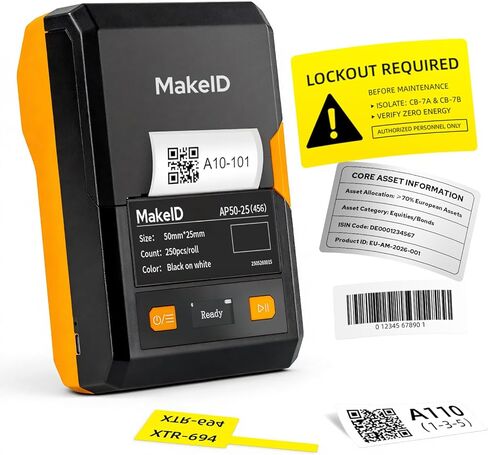 Makeid EP53 Portable Industrial Label Maker, 2" Print Head Bluetooth Label Printer, Mobile APP & PC Editor Compatible, 2600mAh Li-ion Battery, Come with 1" H x 2" W Label for Job Sites in Kuwait