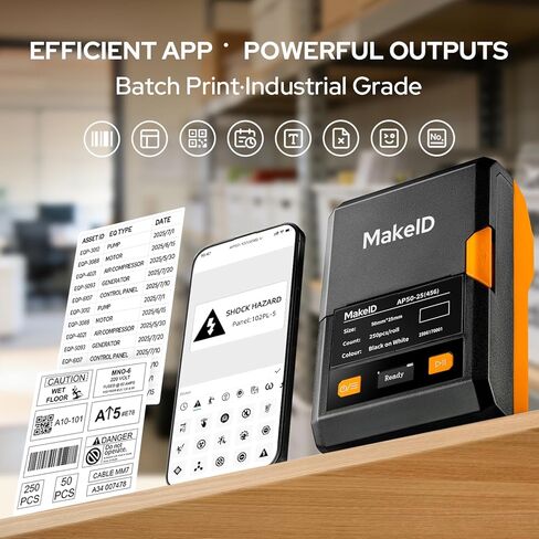 Makeid EP53 Portable Industrial Label Maker, 2" Print Head Bluetooth Label Printer, Mobile APP & PC Editor Compatible, 2600mAh Li-ion Battery, Come with 1" H x 2" W Label for Job Sites in Kuwait