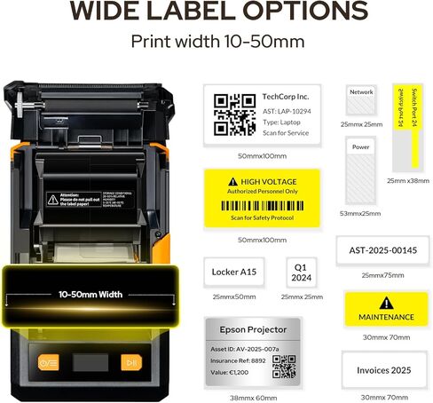 Makeid EP53 Portable Industrial Label Maker, 2" Print Head Bluetooth Label Printer, Mobile APP & PC Editor Compatible, 2600mAh Li-ion Battery, Come with 1" H x 2" W Label for Job Sites in Kuwait