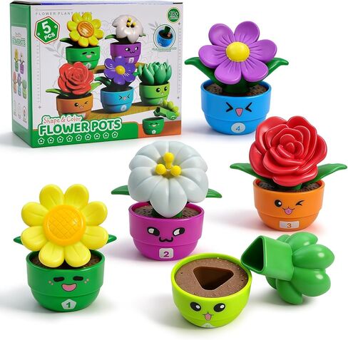 5 Sets Flower Garden Toddler Toys, Kids Gardening Building Toy, Color Shape Sorting & Stacking Game, Montessori Preschool Learning Activities for Toddlers 1 2 3 Year Old in Saudi Arabia