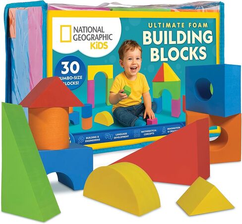 National Geographic Kids Jumbo Foam Blocks – 30-Piece Foam Building Blocks for Toddlers & Preschoolers, Soft Stackable Blocks with Storage Bag, Early Learning & Sensory Building Toy in Kuwait