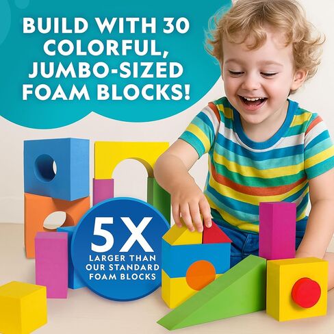 National Geographic Kids Jumbo Foam Blocks – 30-Piece Foam Building Blocks for Toddlers & Preschoolers, Soft Stackable Blocks with Storage Bag, Early Learning & Sensory Building Toy in Kuwait