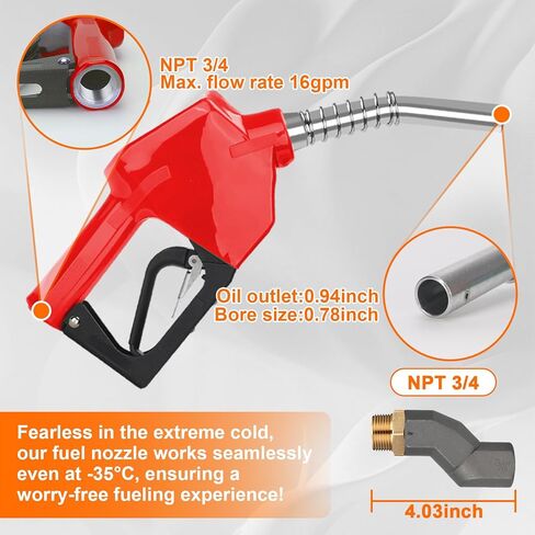 3/4" NPT Auto Shut-Off Fuel Nozzle, Gas Pump Nozzle with 3-Speed Padlock (9-16 GPM) - 360° Swivel Hose for Gasoline, Diesel, Biodiesel B20, E15 & Kerosene (Soft Red) in Kuwait