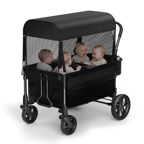 عربة أطفال Fldofaves Wagon للأطفال، عربة أطفال ذات 4 مقاعد للأطفال الصغار، عربة أطفال متعددة الأطفال، عربة أطفال شديدة التحمل مع مظلة، عربة أطفال كبيرة قابلة للطي للسفر في الهواء الطلق in Kuwait
