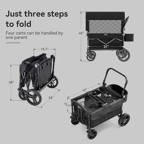 عربة أطفال Fldofaves Wagon للأطفال، عربة أطفال ذات 4 مقاعد للأطفال الصغار، عربة أطفال متعددة الأطفال، عربة أطفال شديدة التحمل مع مظلة، عربة أطفال كبيرة قابلة للطي للسفر في الهواء الطلق in Kuwait
