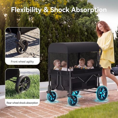 عربة أطفال Fldofaves Wagon للأطفال، عربة أطفال ذات 4 مقاعد للأطفال الصغار، عربة أطفال متعددة الأطفال، عربة أطفال شديدة التحمل مع مظلة، عربة أطفال كبيرة قابلة للطي للسفر في الهواء الطلق in Kuwait