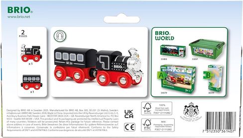 قطار BRIO World Special Edition Train 2026 - إصدار محدود من قطعتين قطار بخاري خشبي - تصميم قابل للجمع - يعمل مع جميع مجموعات السكك الحديدية العالمية - للأطفال من سن 3 سنوات فما فوق in Kuwait