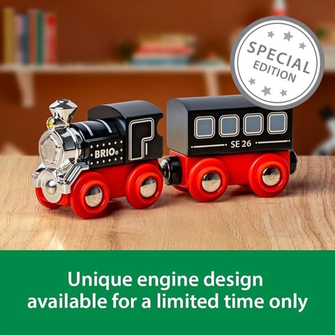 قطار BRIO World Special Edition Train 2026 - إصدار محدود من قطعتين قطار بخاري خشبي - تصميم قابل للجمع - يعمل مع جميع مجموعات السكك الحديدية العالمية - للأطفال من سن 3 سنوات فما فوق in Kuwait