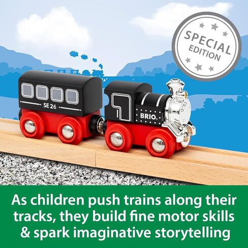 قطار BRIO World Special Edition Train 2026 - إصدار محدود من قطعتين قطار بخاري خشبي - تصميم قابل للجمع - يعمل مع جميع مجموعات السكك الحديدية العالمية - للأطفال من سن 3 سنوات فما فوق in Kuwait