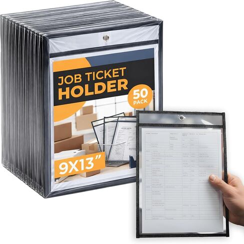 حزمة من 50 حامل تذاكر عمل مقاس 10x14 شديد التحمل، مقاس حرف 8.5 × 11، أكمام بلاستيكية شفافة وسوداء، أكمام مستندات معلقة، حاملات تذاكر متجر C-line مقاس 10x14 in Kuwait