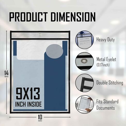 حزمة من 50 حامل تذاكر عمل مقاس 10x14 شديد التحمل، مقاس حرف 8.5 × 11، أكمام بلاستيكية شفافة وسوداء، أكمام مستندات معلقة، حاملات تذاكر متجر C-line مقاس 10x14 in Kuwait