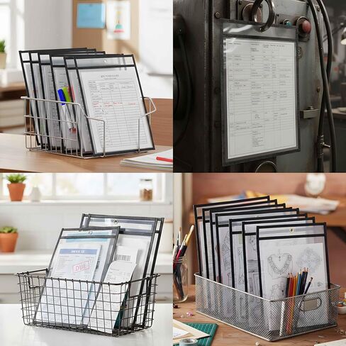 حزمة من 50 حامل تذاكر عمل مقاس 10x14 شديد التحمل، مقاس حرف 8.5 × 11، أكمام بلاستيكية شفافة وسوداء، أكمام مستندات معلقة، حاملات تذاكر متجر C-line مقاس 10x14 in Kuwait