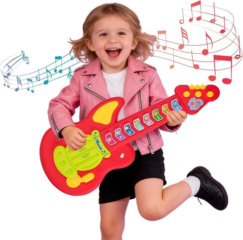 Kids Guitar Toy for 1-3 Year Old Boys Girls,Toddler Musical Toy with Lights,3 Play Modes Music & Animal Sounds,Early Learning Educational Guitar,Birthday Christmas for Baby in Kuwait