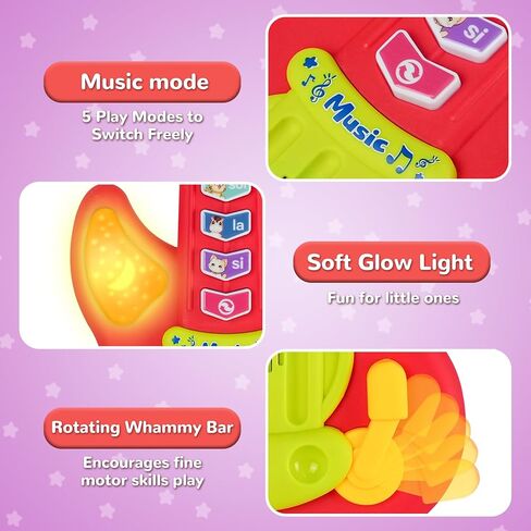 Kids Guitar Toy for 1-3 Year Old Boys Girls,Toddler Musical Toy with Lights,3 Play Modes Music & Animal Sounds,Early Learning Educational Guitar,Birthday Christmas for Baby in Kuwait